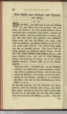 Von Gott dem Schöpfer und Erhalter aller Dinge