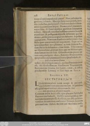Epistola XV. Sectatori suo N.