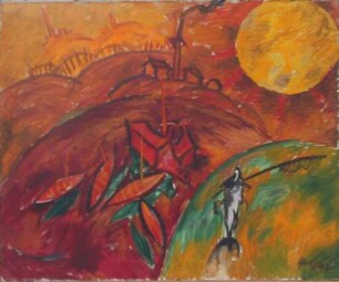 Rote Kähne mit großer Sonne (Rote Kähne mit Mond)