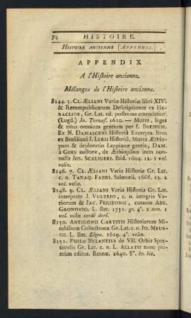 Appendix A l´Histoire ancienne.