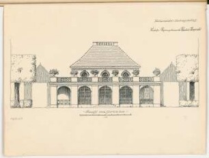 Gartenhaus Monatskonkurrenz April 1921: Aufriss Gartenansicht 1:50; Maßstabsleiste