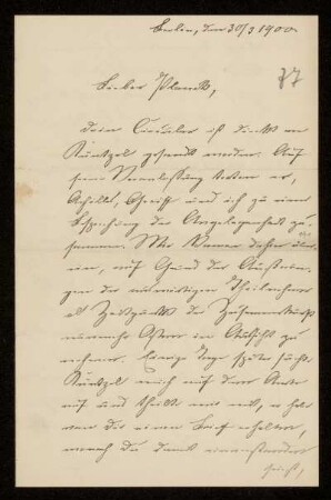 77: Brief von Hermann Struckmann an Gottlieb Planck, Berlin, 30.3.1900