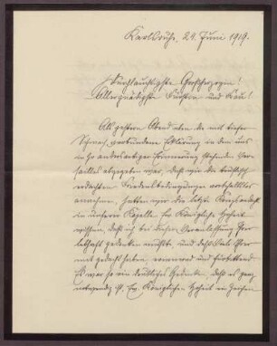 Schreiben von Friedrich Katz an die Großherzogin Luise; Friedensvertrag von Versailles und die letzte Kriegsandacht