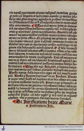 De Purificatione beate Marie et Presentatione Jesu.