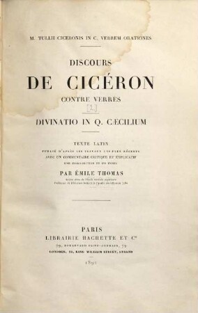 M. Tullii Ciceronis in C. Verrem orationes, [2]. Divinatio in Q. Caecilium