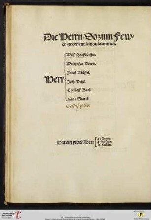 Die Herrn / So zum Fewer geordent sein zukummen