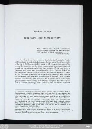 Rudi Paul Lindner Beginning Ottoman History