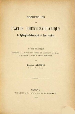 Recherches sur l'acide phénylsalicylique : le diphénylènekétoneoxyde et leurs dérivés