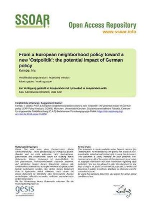 From a European neighborhood policy toward a new 'Ostpolitik': the potential impact of German policy