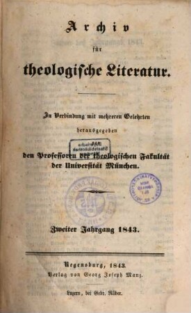 Archiv für theologische Literatur. 1843, 7/12 = Jg. 2