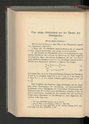 Über einige Gleichungen aus der Theorie der Flüssigkeiten.