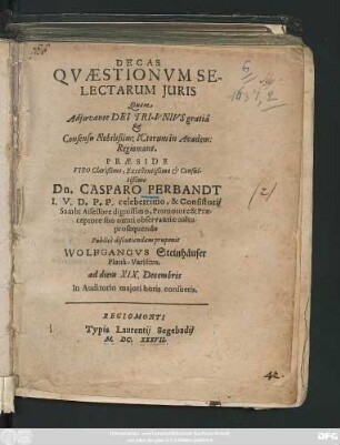 Decas Quaestionum Selectarum Iuris