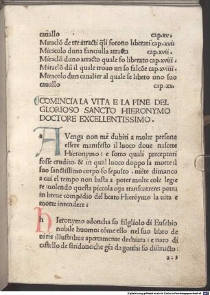 La epistola al Damasio et a Theodonio del transito del sancto Hieronymo