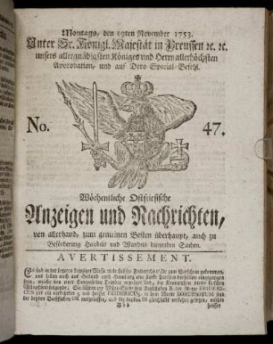 No. 47. Montags, den 19ten November, 1753.