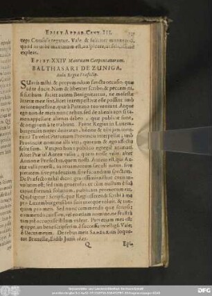 Epist. XXIV. Mantuam Carpentanorum. Balthasari De Zuniga, Aulae Regiae Praefecto.
