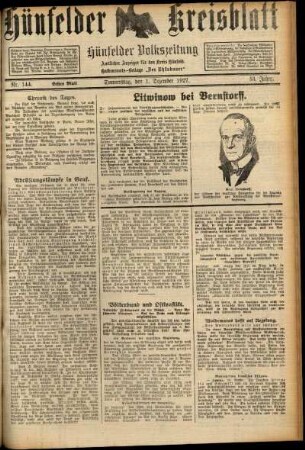 Erste Ausgabe vom Donnerstag, den 01. Dezember 1927.