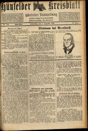 Erste Ausgabe vom Donnerstag, den 01. Dezember 1927.