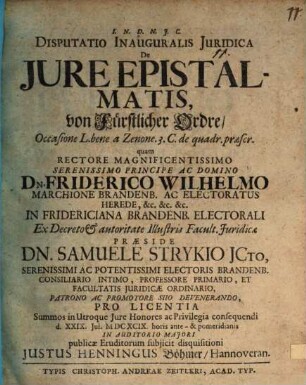 Disp. de iure epistalmatis, von fürstlicher Ordre