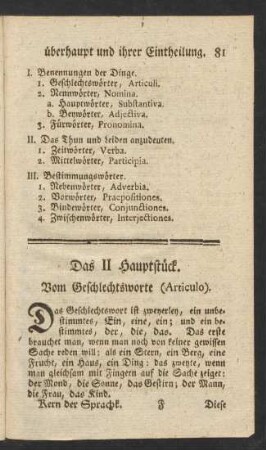 Das II Hauptstück. Vom Geschlechtsworte (Articulo).