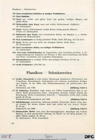 Plastiken – Schnitzereien (Nr. 111-134)