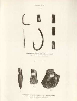 Planches IV et V. - Instruments en bronze de la collection Massie. - Instruments en bronze, recueiles par M. Lefévre-Pontalis