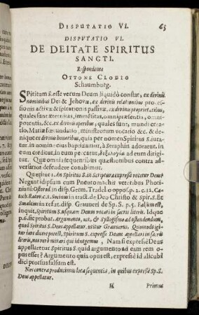 Disputatio VI. De Deitate Spiritus Sancti