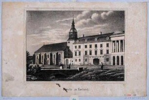 Das Schloss und die Schlosskirche in Lockwitz bei Dresden von Nordwesten, aus Sachsens Kirchen-Galerie von Hermann Schmidt, 1837, Bd. 1