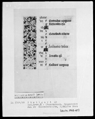 Stundenbuch — Kleine Initialen und Teilbordüre, Folio 2verso