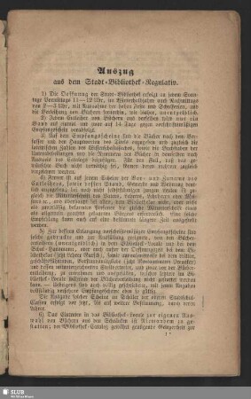 Auszug aus dem Stadt-Bibliothek-Regulativ
