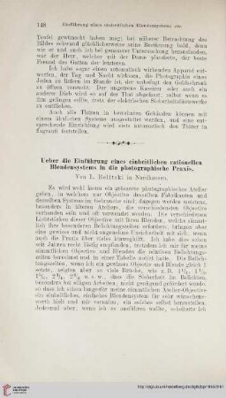 Ueber die Einführung eines einheitlichen rationellen Blendensystems in die photographische Praxis