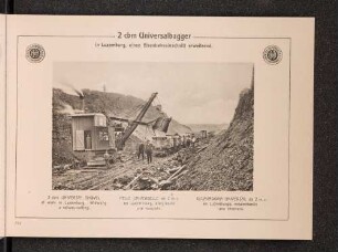 2 cbm Universalbagger, in Luxemburg, einen Eisenbahneinschnitt erweiternd.