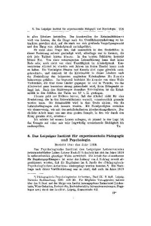 Das Leipziger Institut für experimentelle Pädagogik und Psychologie : Bericht über das Jahr 1919 ; [Mitteilungen]