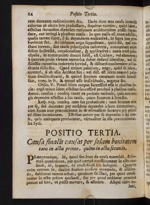 14-28, Positio Tertia. Causa finalis causat per solam bonitatem tam in actu primo, quàm in actu secundo