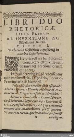 Liber Primus. De Inventione Ac Dispositione Oratoria