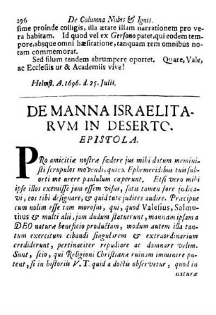 De Manna Israelitarum in deserto.