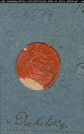 Siegler: Diehelsky Überlieferungsart: Abdruck. Stoff: Lack Farbe: rot Form: oval. Durchmesser: 22 mm