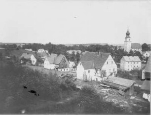 Colmnitz (Pretzschendorf-Colmnitz). Ortsteilansicht (Mitteldorf) mit Pfarrkirche (Umbau 1780) von Südwest