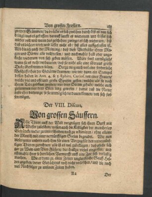 Der VIII. Discurs. Von grossen Säuffern.