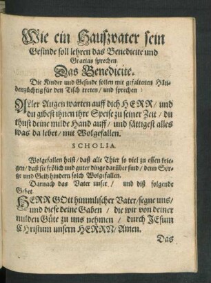 Wie ein Haußvater sein Gesinde soll lehren das Benedicite und Gratias sprechen.