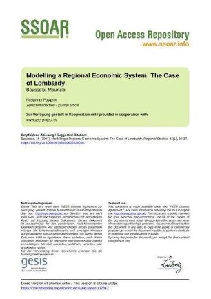 Modelling a Regional Economic System: The Case of Lombardy