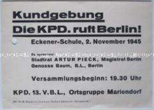Einladung zu einer Kundgebung der KPD mit Artur Pieck