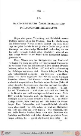 § 1. Handschriftliche Überlieferung und philologische Behandlung