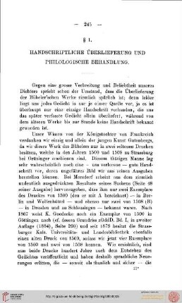 § 1. Handschriftliche Überlieferung und philologische Behandlung