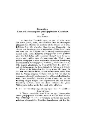 Gedanken über die Herausgabe pädagogischer Klassiker