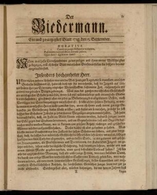 Ein und zwanzigstes Blatt 1727. den 15. September