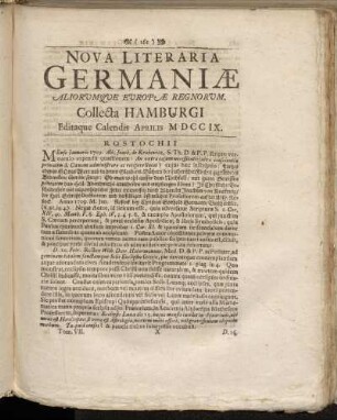 Nova Literaria Germaniæ Mensis Aprilis MDCCIX.