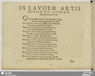 In Lavdem artis musicae ad Iacobvm Meilandvm