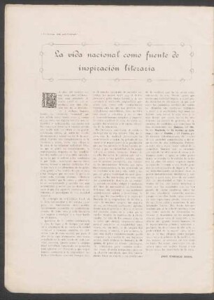 La vida nacional como fuente de inspiración literaria