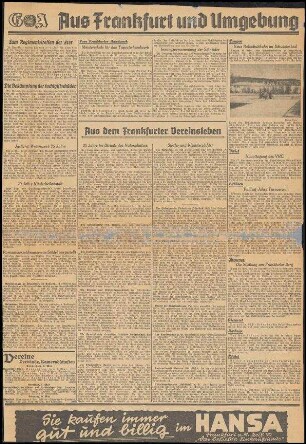 Zeitungssausschnitt; Frankfurter General-Anzeiger