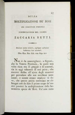 Della Moltiplicazione De' Buoi Nel Territorio Veronese